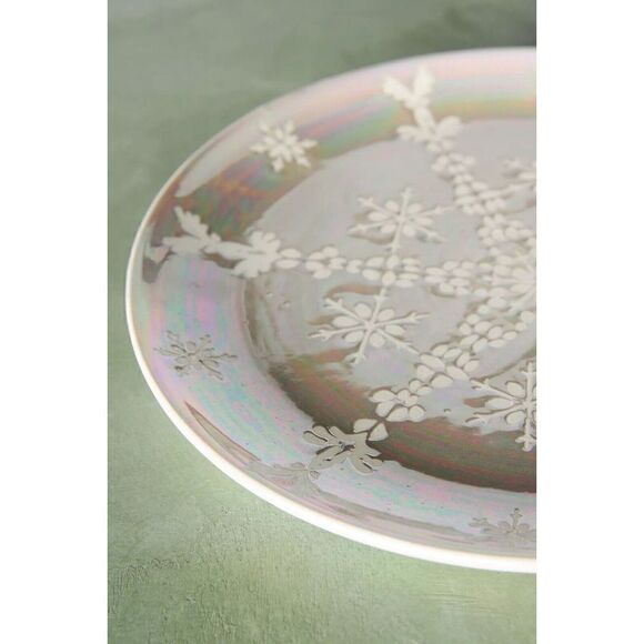 Anthropologie Astrid Snowflake Lustered Dessert Plate Beige NEW - Picture 2 of 6